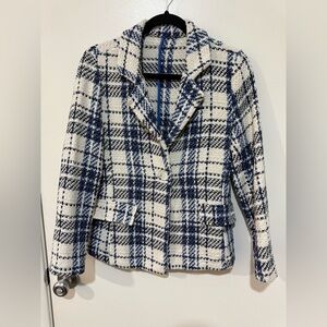 GIOEFFE Made In Italy Women's Plaid Tweed Blue And White Blazer Size Medium